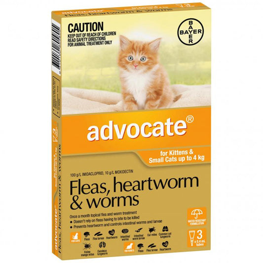 Bayer - Advocate - Flea & Worm Control - Kittens & Cats up to 4kg - 6 x 0.4ml