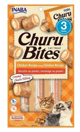 Inaba - Cat Churu Bites - Chicken Recipe Wraps - Carton of 6 (6x30g)