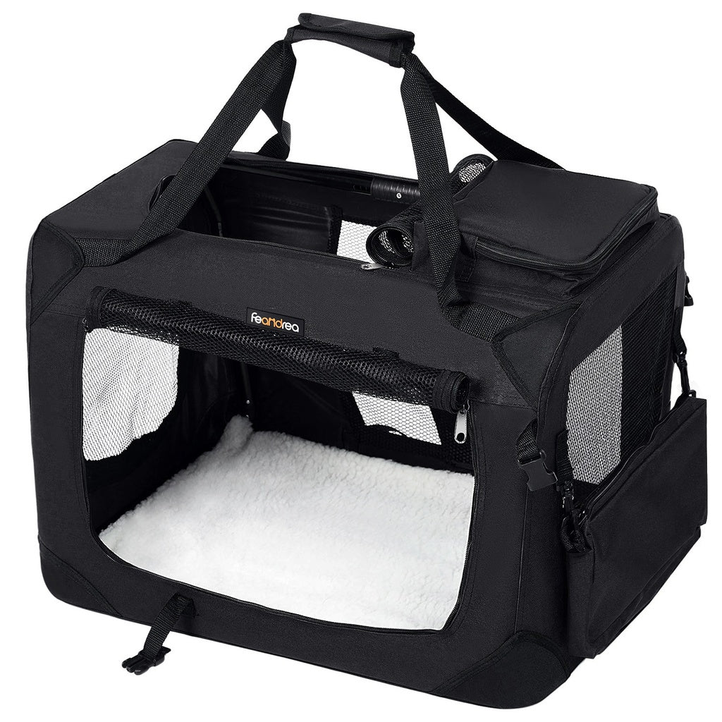 FEANDREA Dog Kennel Transport Box Folding Fabric Pet Carrier 60cm Black