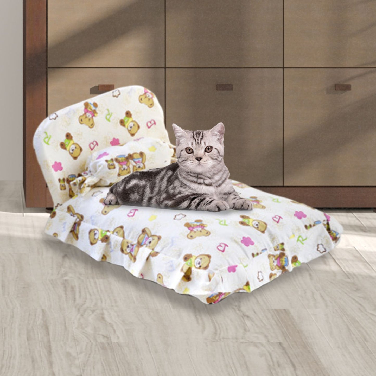 Floofi Pet Bed With Pillow and Quilt Bear (L) PT-PB-254-YMJ