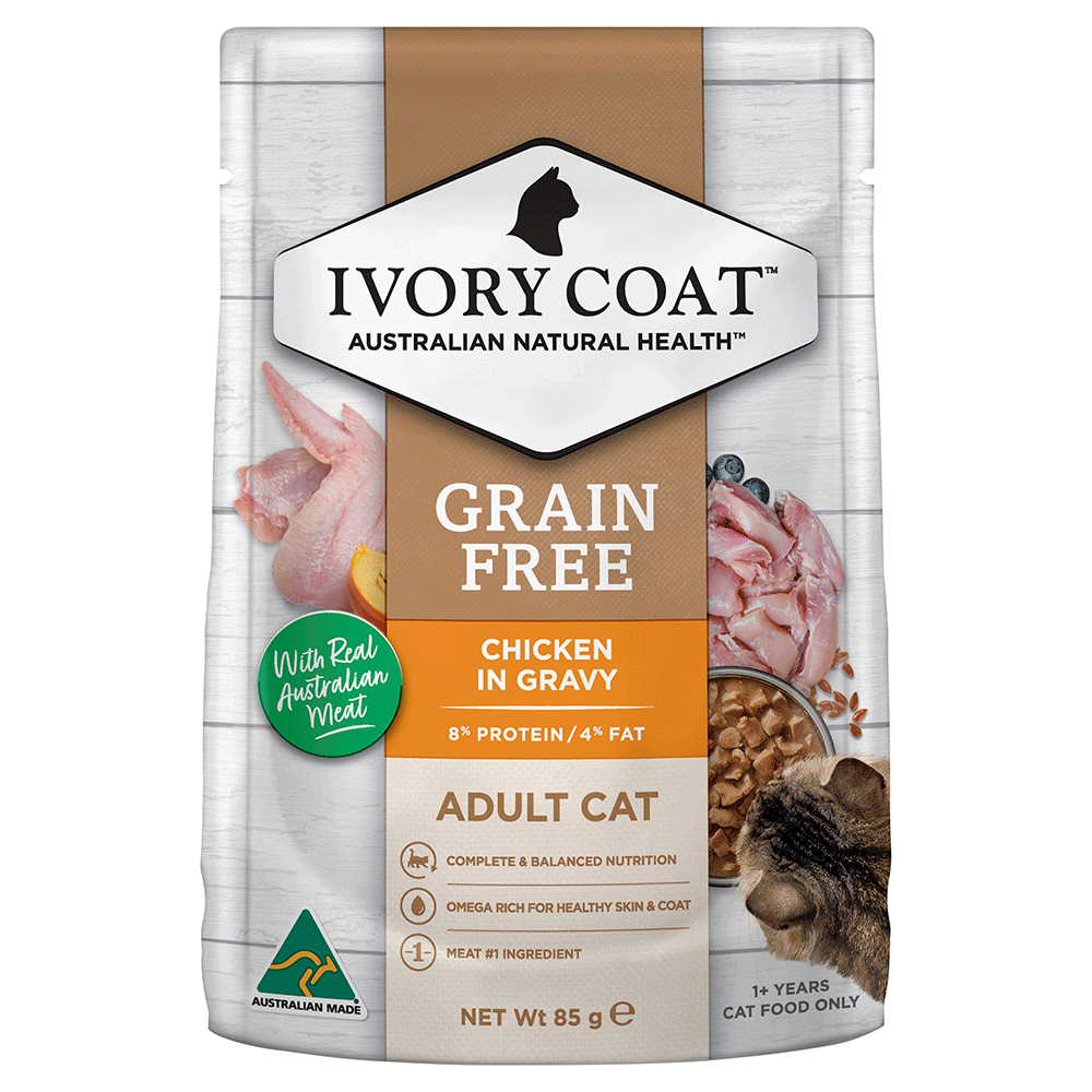 Ivory Coat - Pouches - Adult Cat - GRAIN FREE - Chicken in Gravy - 12 x 85g