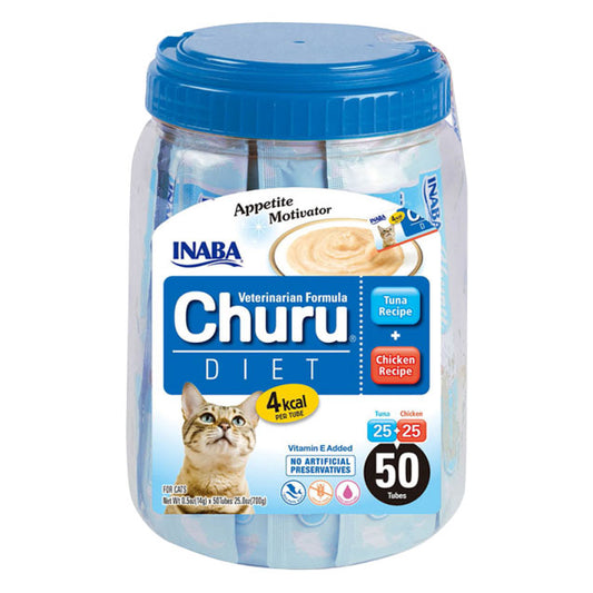 Inaba - Cat Churu - Diet - Tuna Recipe + Chicken Recipe - Tub (50 x 14g Tubes)