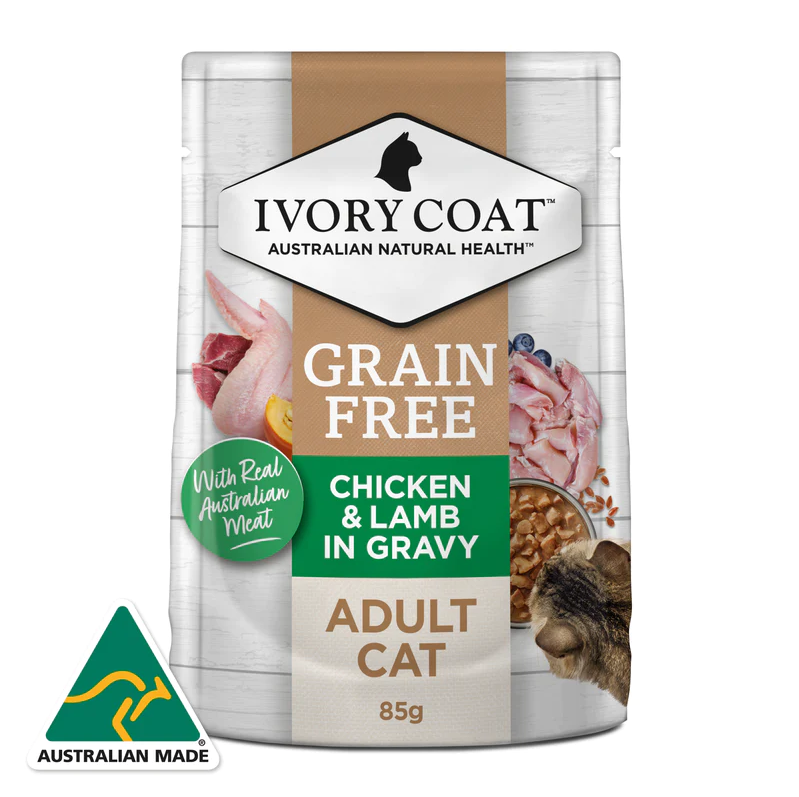 Ivory Coat - Pouches - Adult Cat - GRAIN FREE - Chicken & Lamb in Gravy - 12 x 85g