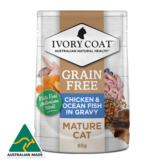 Ivory Coat - Pouches - Mature Cat - GRAIN FREE - Chicken & Ocean Fish in Gravy - 12 x 85g