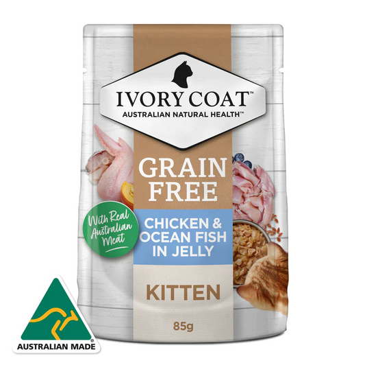 Ivory Coat - Pouches - Kitten - GRAIN FREE - Chicken & Ocean Fish in Jelly - 12 x 85g