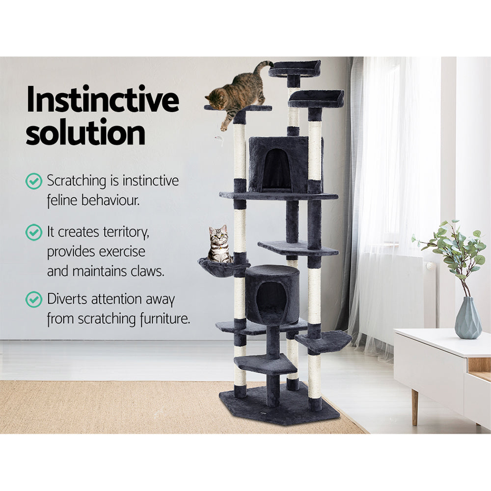 i.Pet Cat Tree 203cm Tower Scratching Post Scratcher Condo Trees House Bed Grey