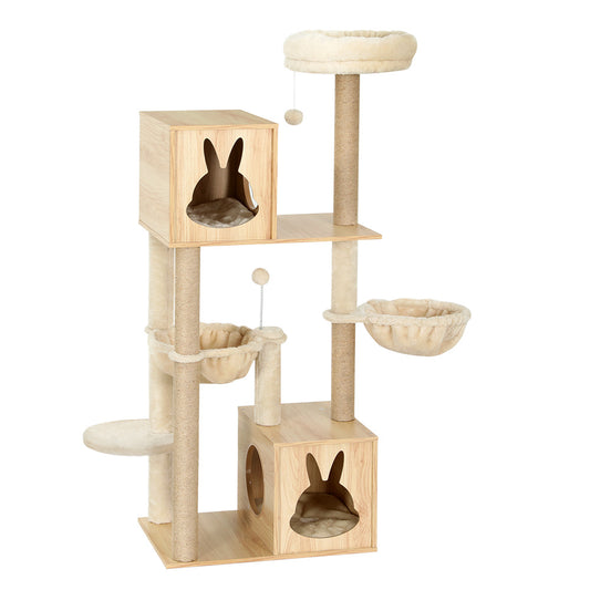 i.Pet Cat Tree 141cm Tower Scratching Post Scratcher Wood Bed Condo Toys House Ladder