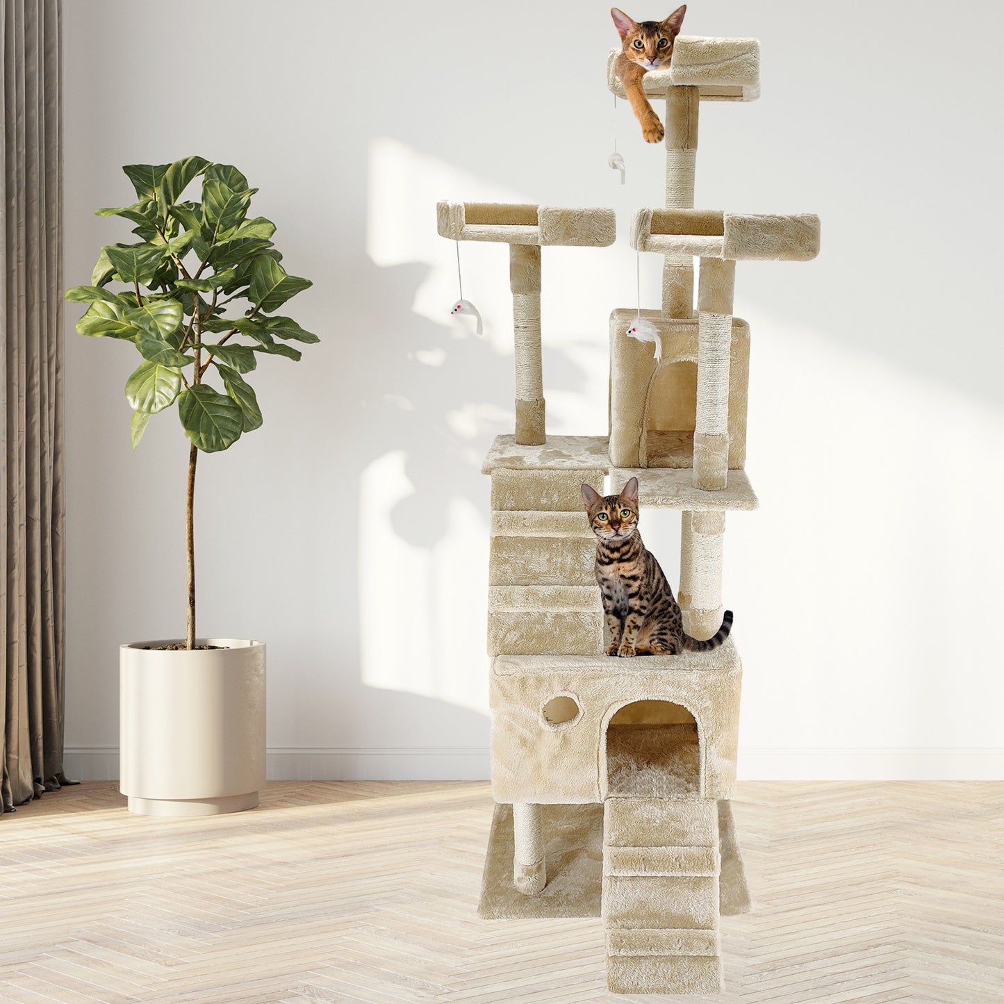 4Paws Cat Tree Scratching Post House Furniture Bed Luxury Plush Play 180cm - Beige