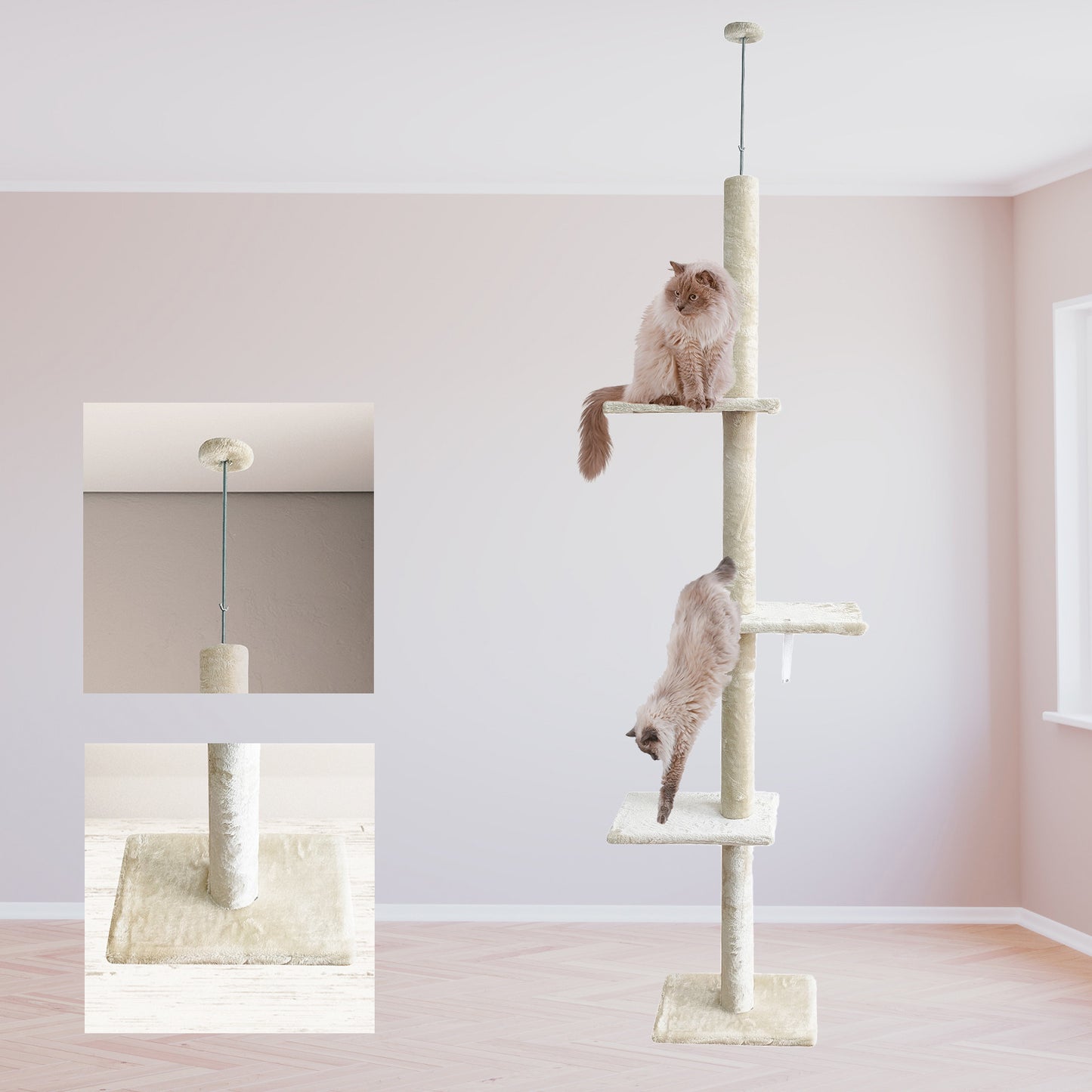 4Paws Cat Tree Scratching Post House Furniture Bed Luxury Plush Play 230cm - Beige