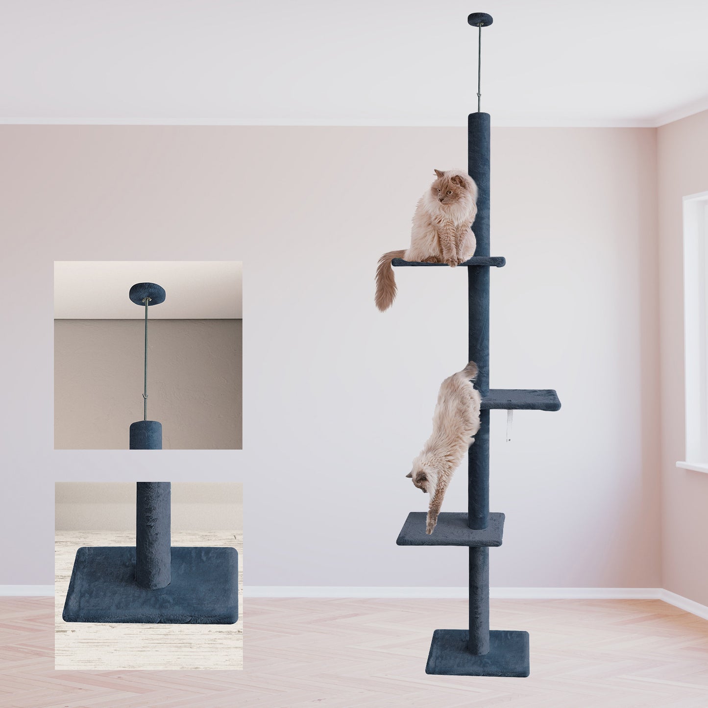 4Paws Cat Tree Scratching Post House Furniture Bed Luxury Plush Play 230cm - Grey