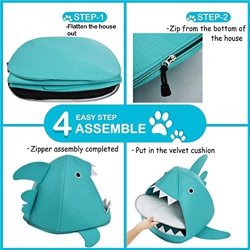 Shark Shape Pet Cave Bed for Cats andSmall Dogs 45 x 45 x 38 cm (Blue)