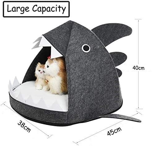 Shark Shape Pet Cave Bed for Cats andSmall Dogs 45 x 45 x 38 cm (Dark Grey)