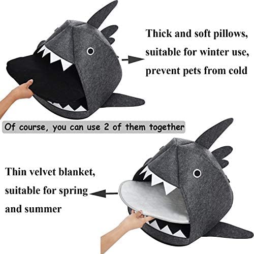 Shark Shape Pet Cave Bed for Cats andSmall Dogs 45 x 45 x 38 cm (Dark Grey)