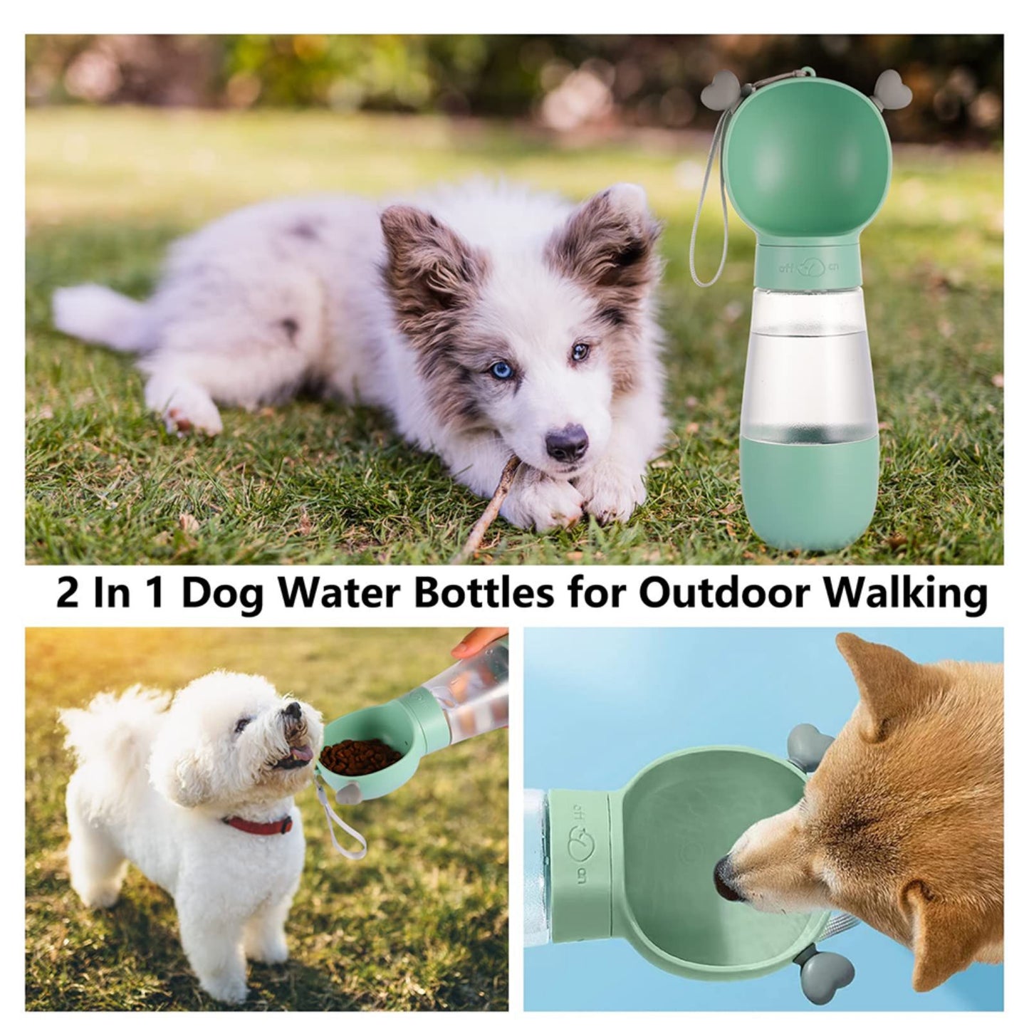 Portable Dog Water Bottle with Food Container Leak Proof Dog Water Dispenser(Green)