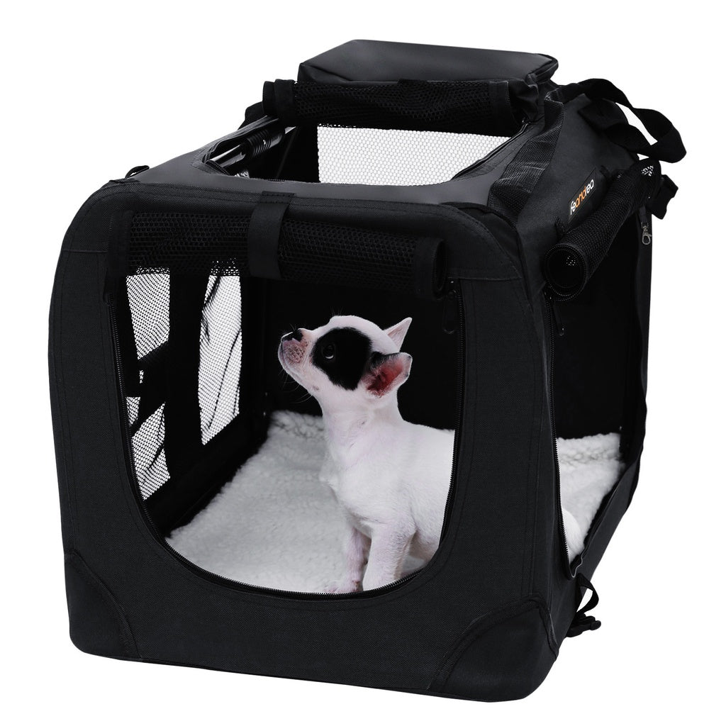 FEANDREA Dog Kennel Transport Box Folding Fabric Pet Carrier 60cm Black