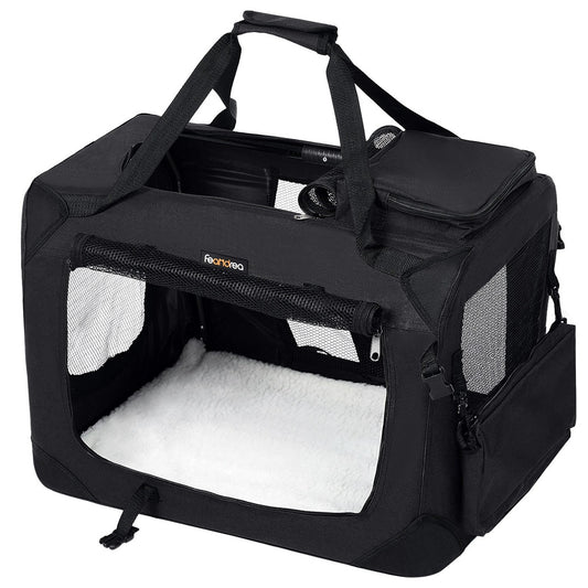 FEANDREA Dog Kennel Transport Box Folding Fabric Pet Carrier 70cm Black