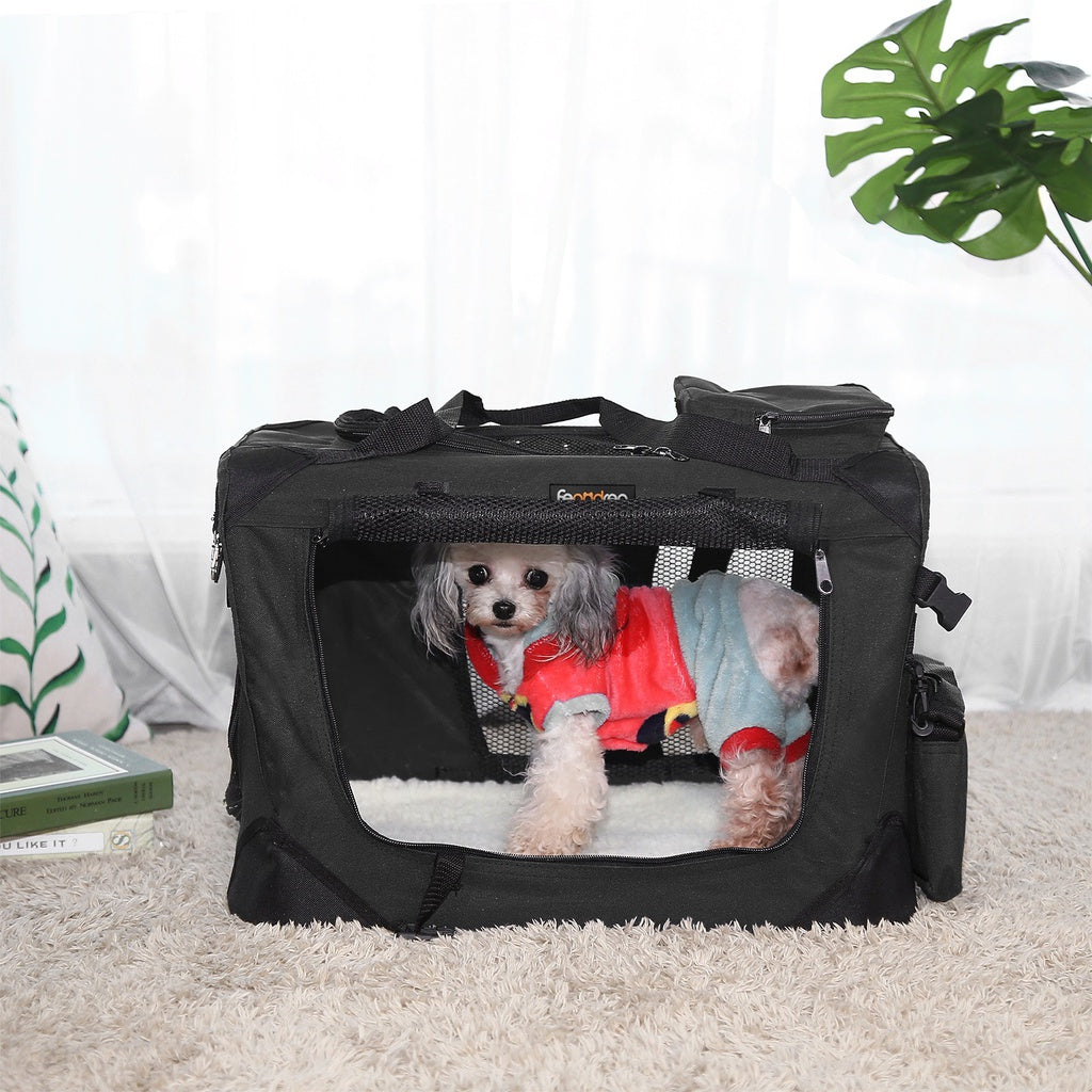 FEANDREA Dog Kennel Transport Box Folding Fabric Pet Carrier 60cm Black