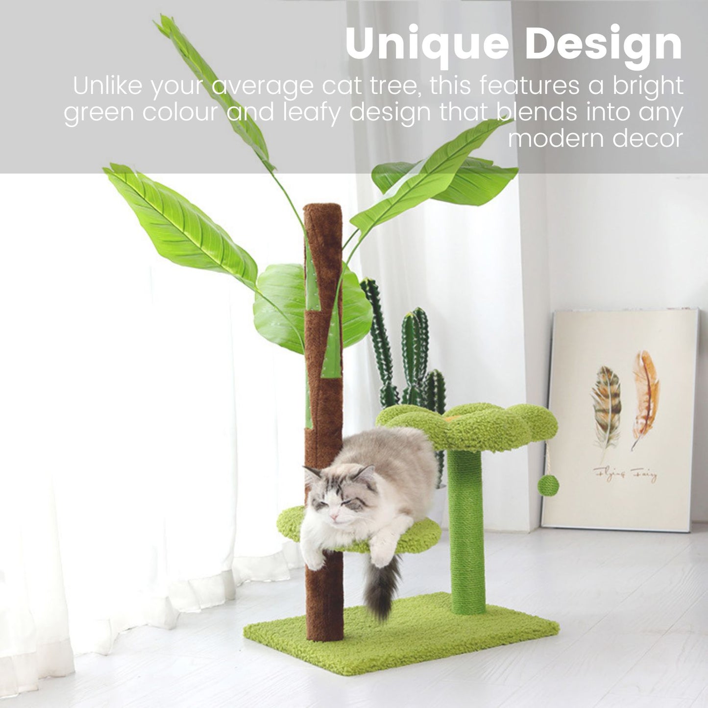 Floofi Cat Tree with Leaves (85cm Green) 2 Boxes FI-CT-111-RN