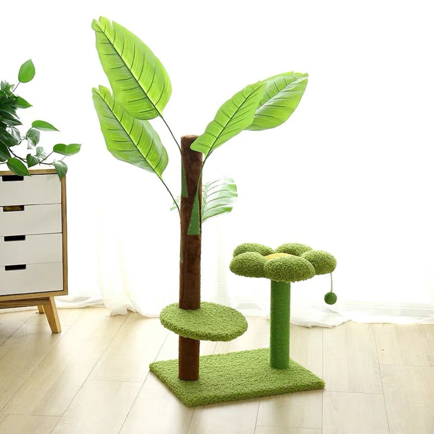Floofi Cat Tree with Leaves (85cm Green) 2 Boxes FI-CT-111-RN