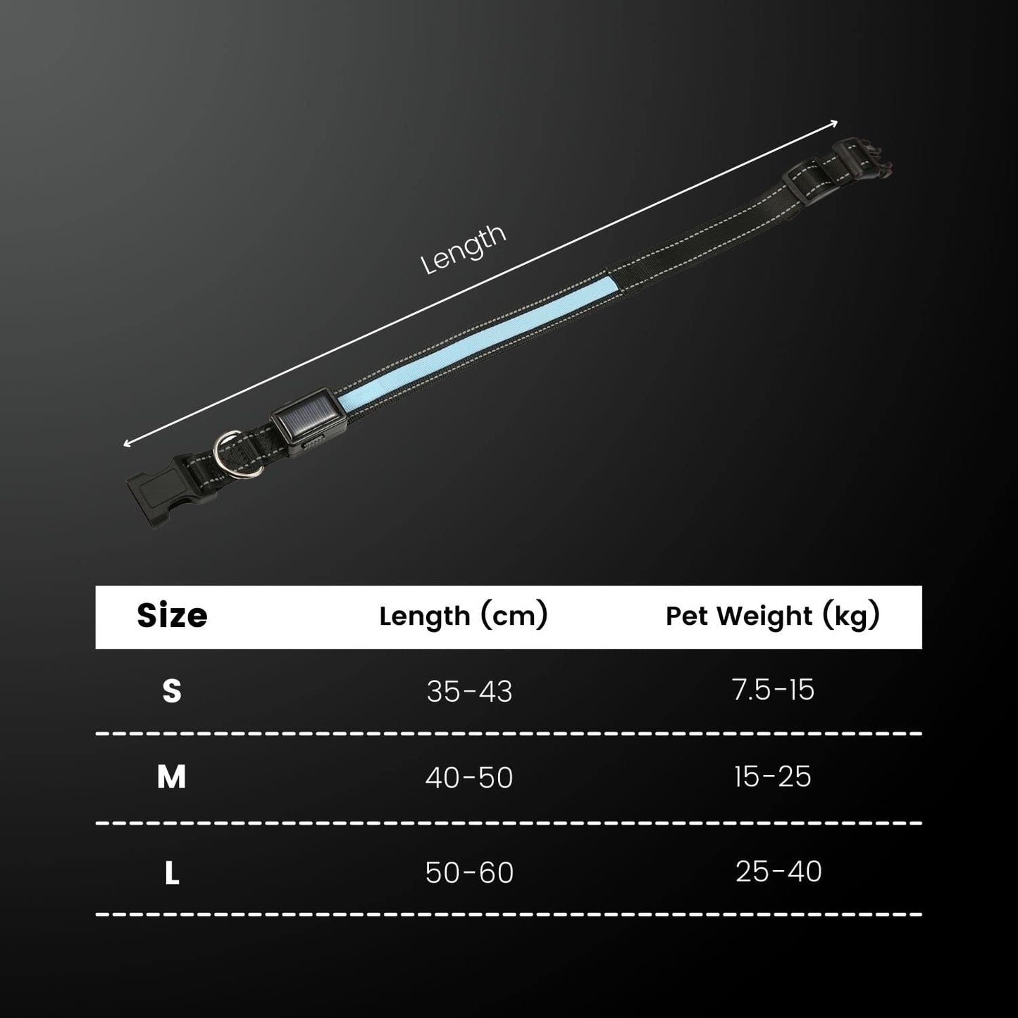 Floofi Solar USB Rechargable LED Dog Collar (L Blue) - PT-DC-143-QQQ