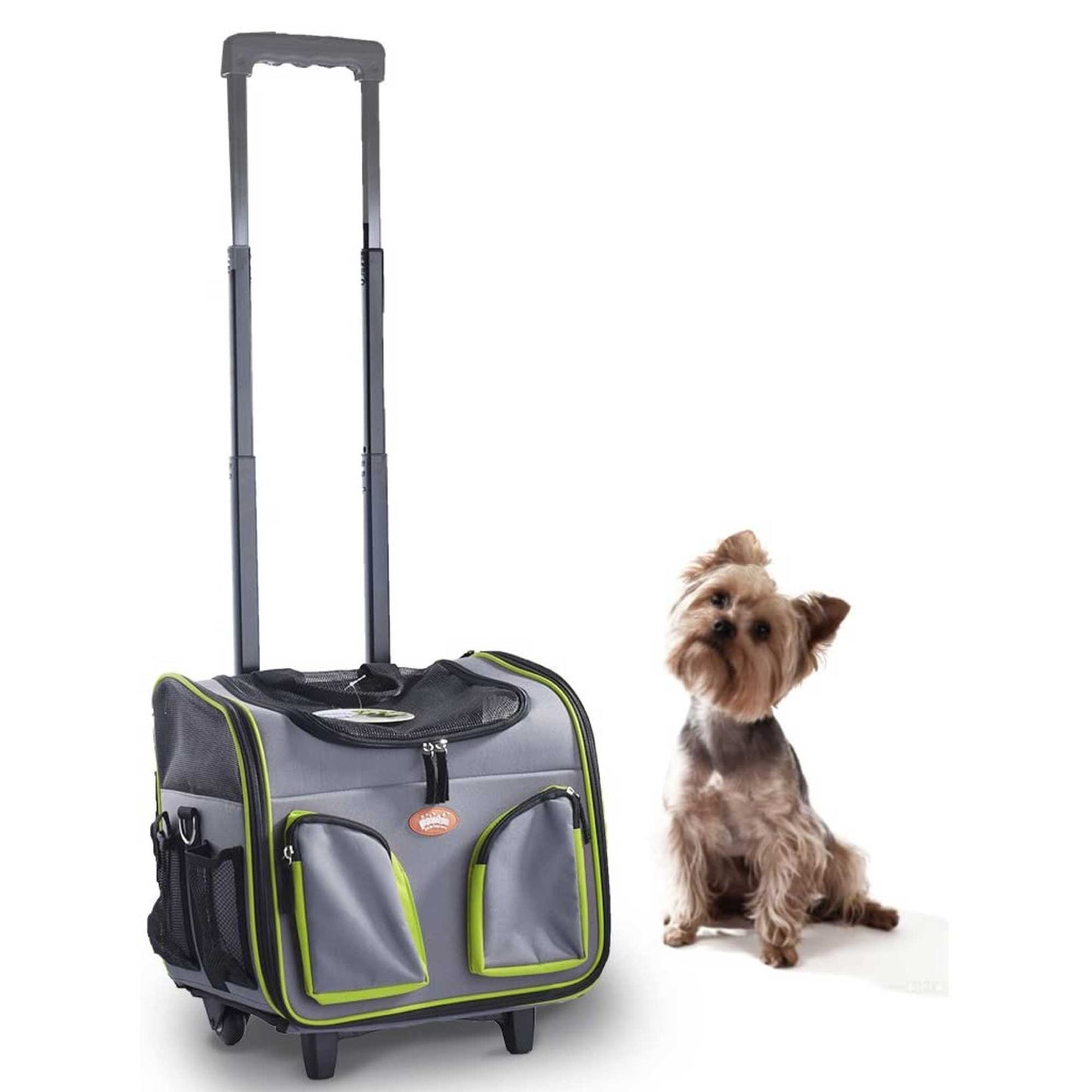 Pet Trolley Dog Cat Puppy Travel Wheeled Cart Portable Foldable Carrier Green
