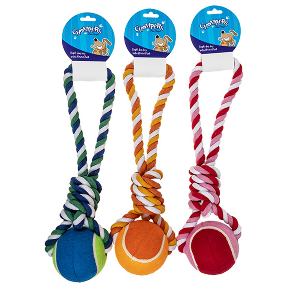Chompers Dog Toy Rope/w ball 42cm-(1pc Random Colour)