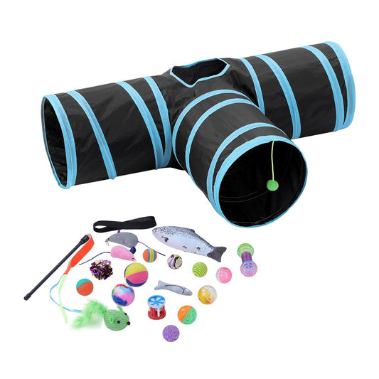 YES4PETS Pet Cat Toys Tri-Tunnel Collapsible Tent Training Play Kitten Rabbit Tubes