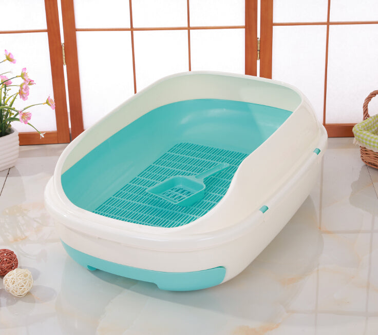 YES4PETS Medium Portable Cat Toilet Litter Box Tray with Scoop and Grid Tray-Blue Green
