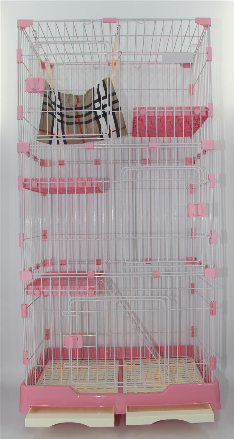 YES4PETS 146 cm Pink Pet 4 Level Cat Cage House With Litter Tray & Wheel 72x47x146 cm