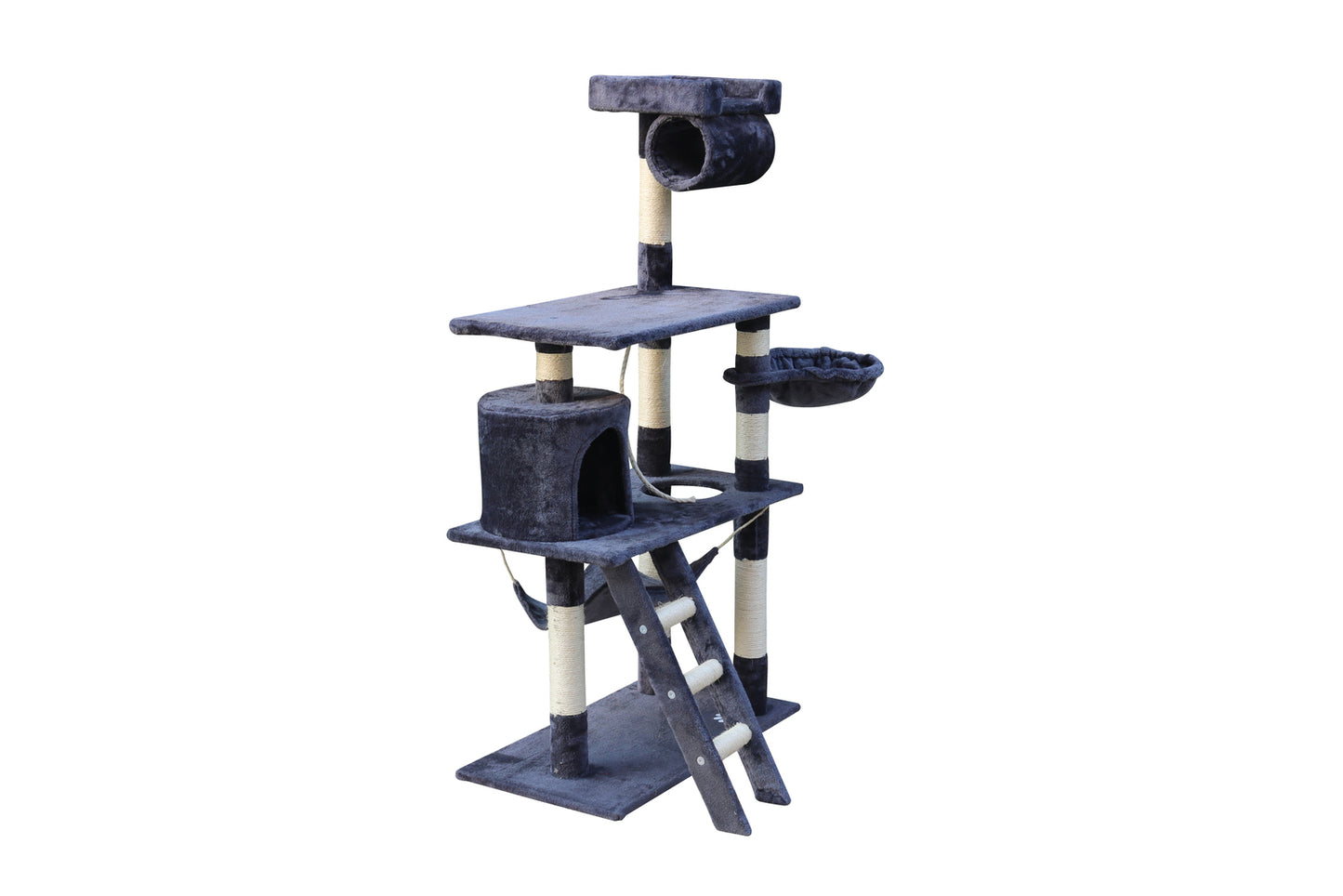 YES4PETS 140 cm Cat Kitten Scratching Post Tree W ladder & Hammock-Grey