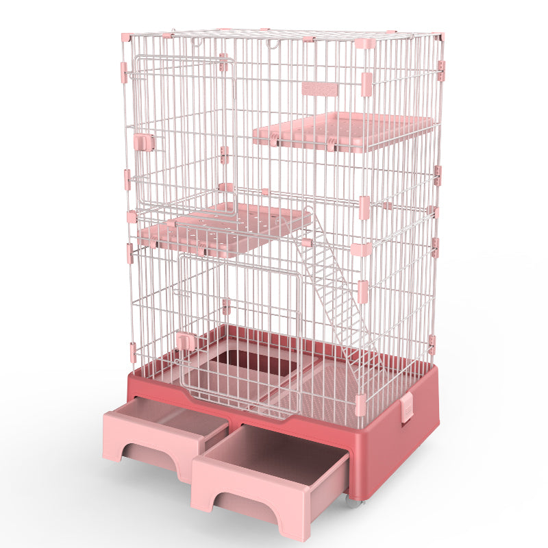 YES4PETS 134 cm Pink Pet 3 Level Cat Cage House With Litter Tray And Storage Box