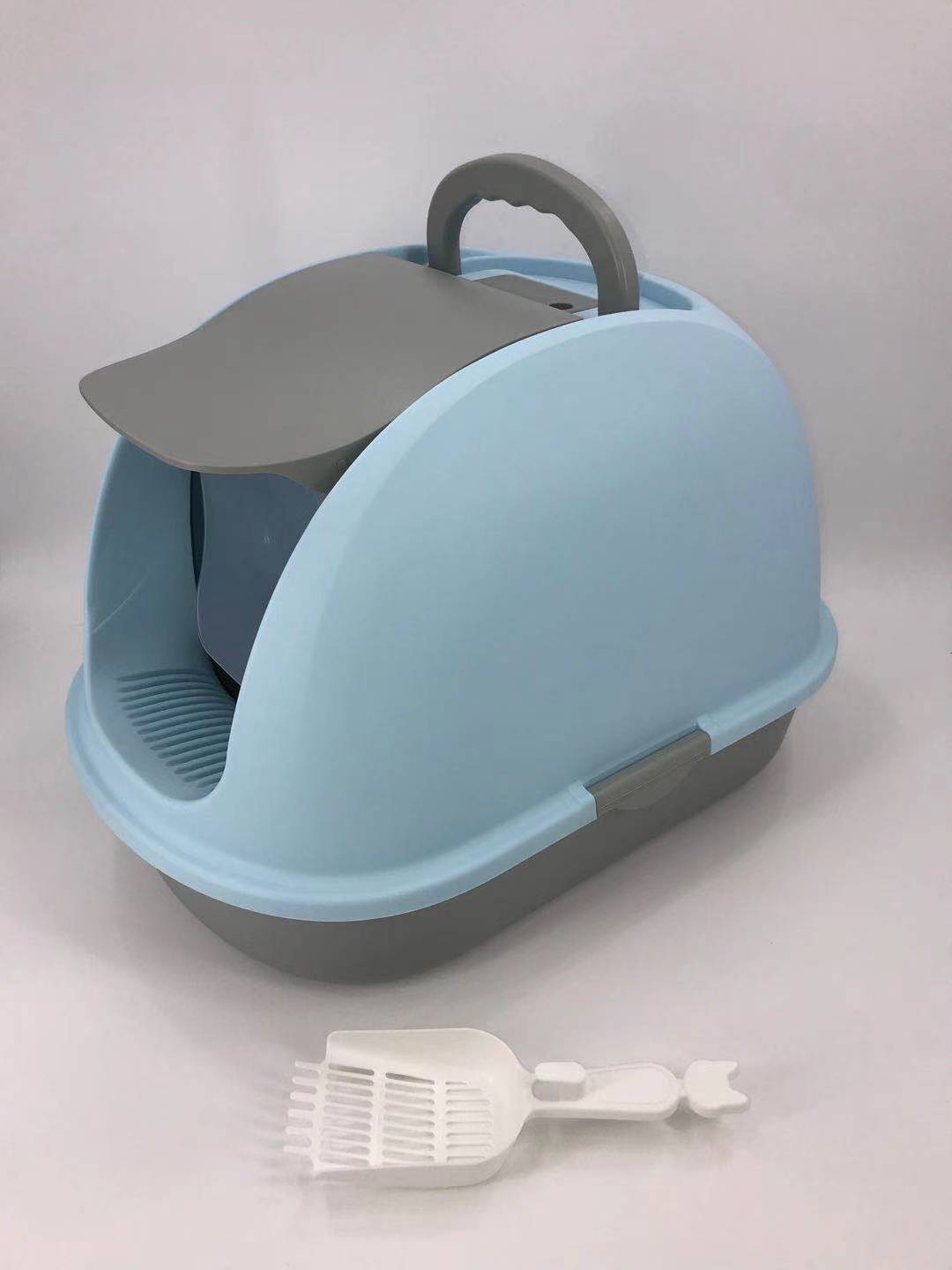 YES4PETS XL Portable Hooded Cat Toilet Litter Box Tray House w Charcoal Filter and Scoop Blue