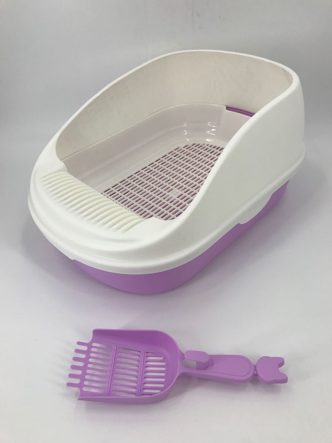 YES4PETS Large Portable Cat Toilet Litter Box Tray with Scoop and Grid Tray Purple