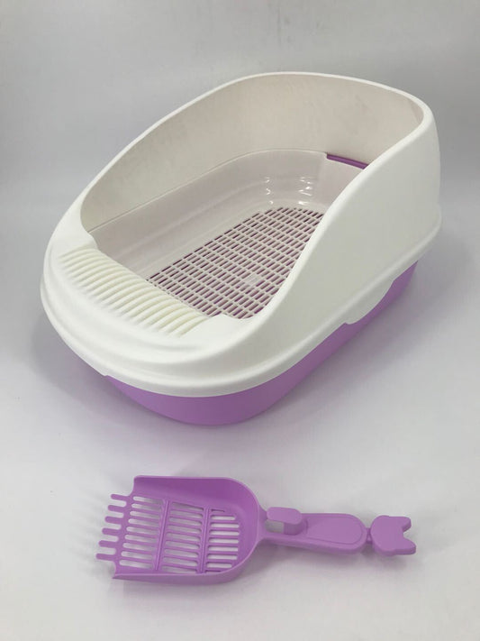 YES4PETS Large Portable Cat Toilet Litter Box Tray with Scoop and Grid Tray Purple