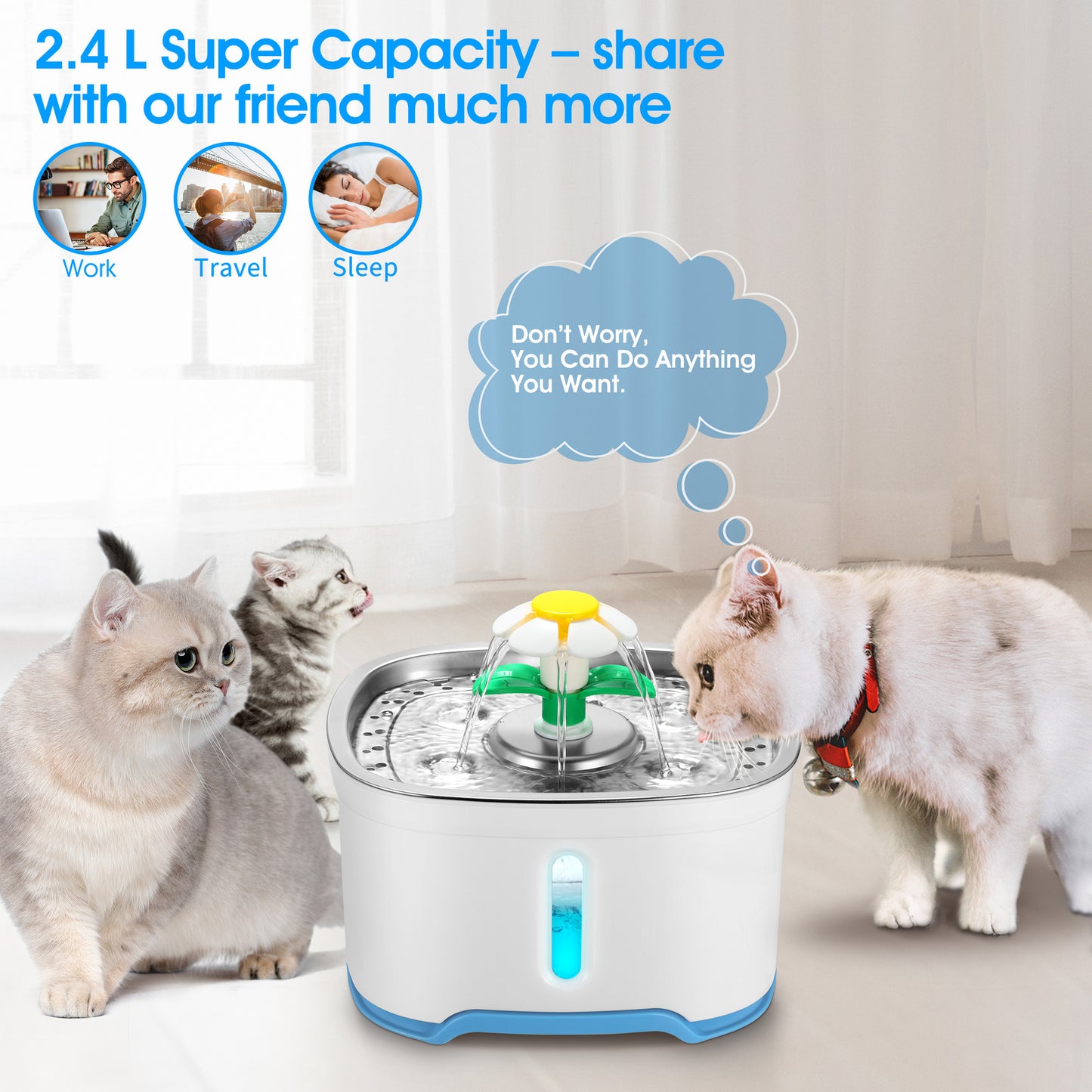 YES4PETS 2.5L Automatic Electric Pet Water Fountain Dog Cat Water Feeder Bowl Dispenser